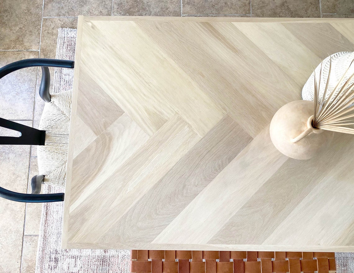 White Oak Single Herringbone Dining Table Metal Hairpin or Etsy