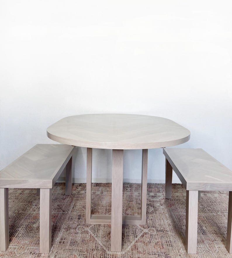 Oval White Oak Herringbone Dining Table, Cross X-shaped Pedestal Wood ...