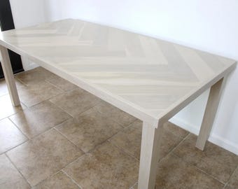 White Oak Wood Herringbone Dining Table: Modern Farmhouse Style, Small Kitchen Nook Table