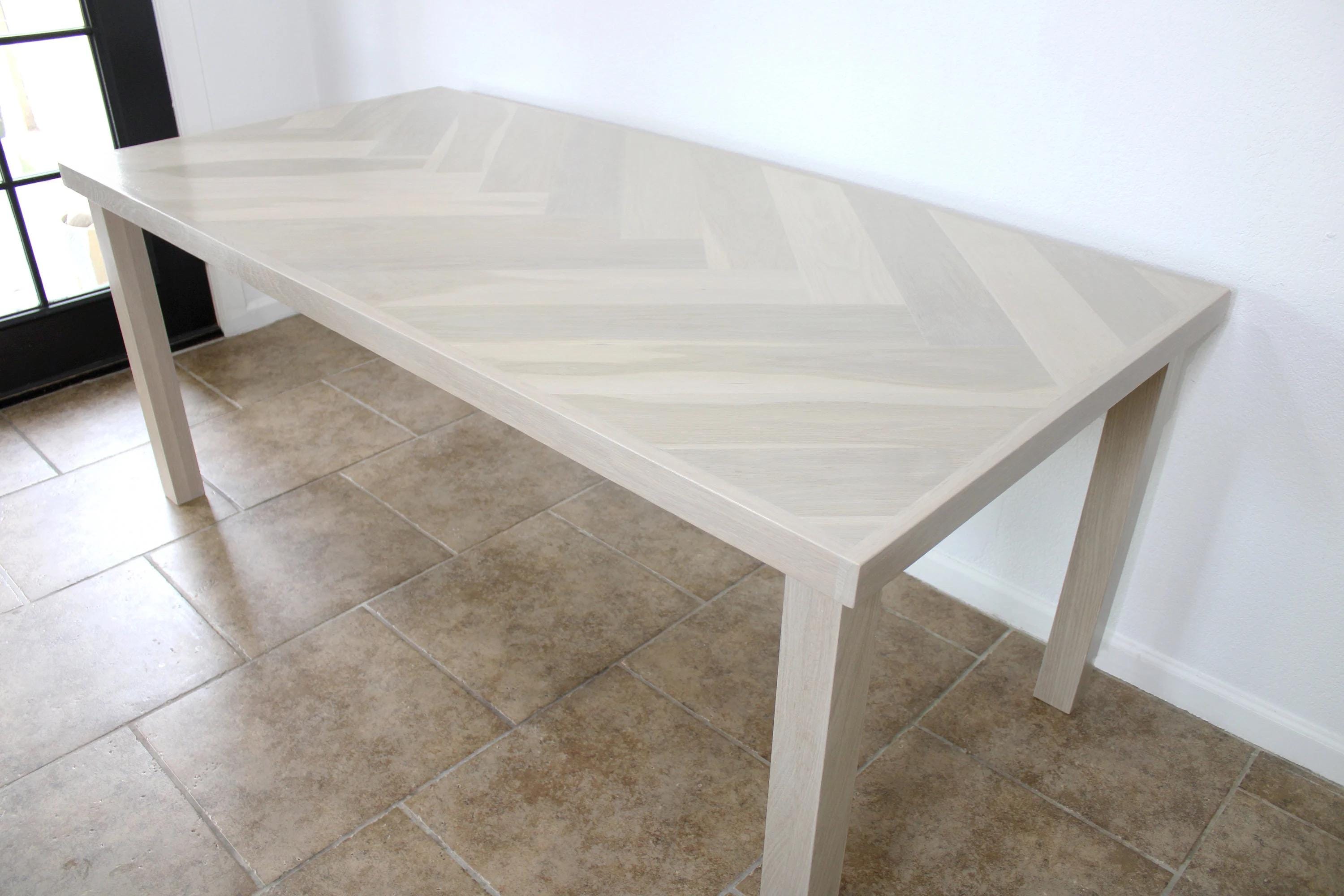 Modern White Oak Single Herringbone Dining Table, Metal or Wood