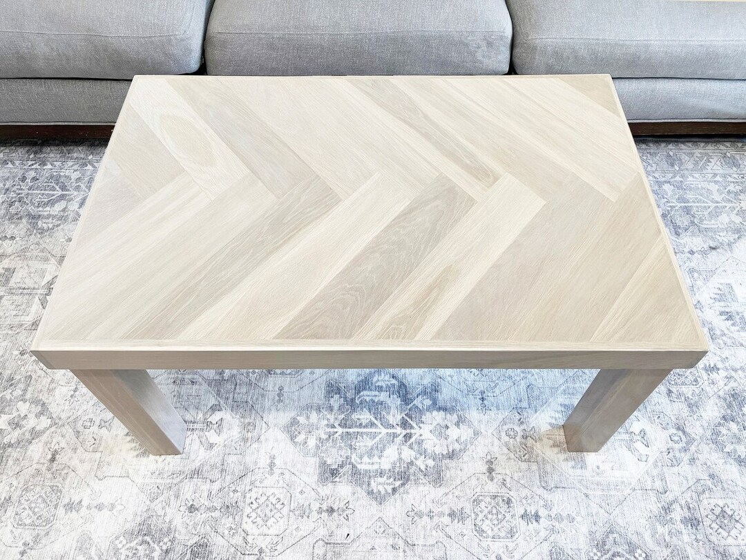 White Oak Wood Herringbone Coffee Table With Solid White Oak Etsy