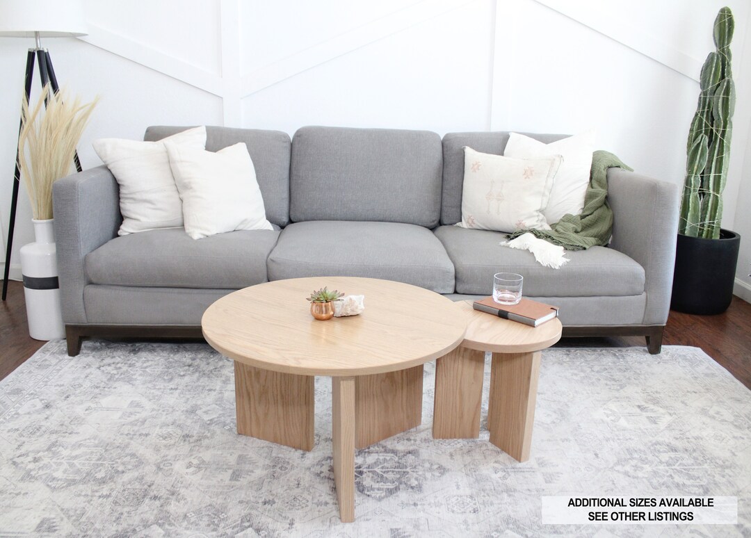 Modern Nested Wood Coffee Table Set With Round Top, Solid Red Oak ...