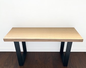 Solid Red Oak Wood Entryway Bench: Modern Rustic Style, Metal U-Shape Legs