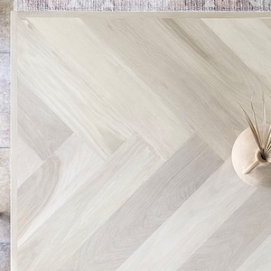 Square White Oak Dining Table with Herringbone Top, Wood 4-Post or Hairpin Legs, Kitchen or Nook Table, Small Bistro, Made to Order image 4