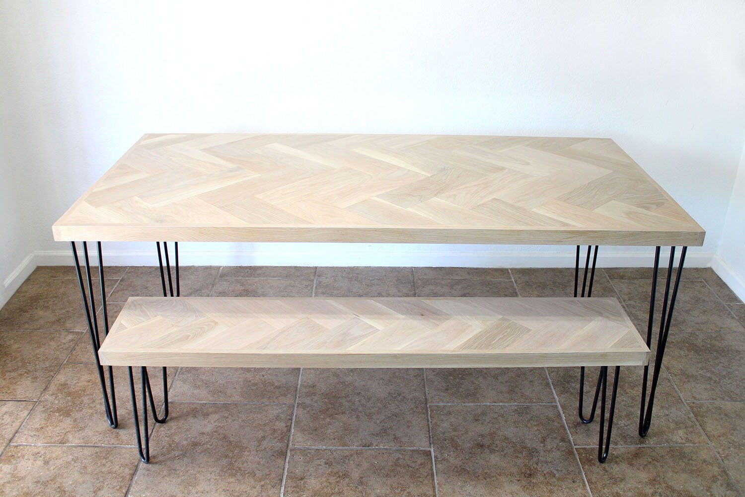 White Oak Herringbone Dining TableDining Table With Metal Etsy