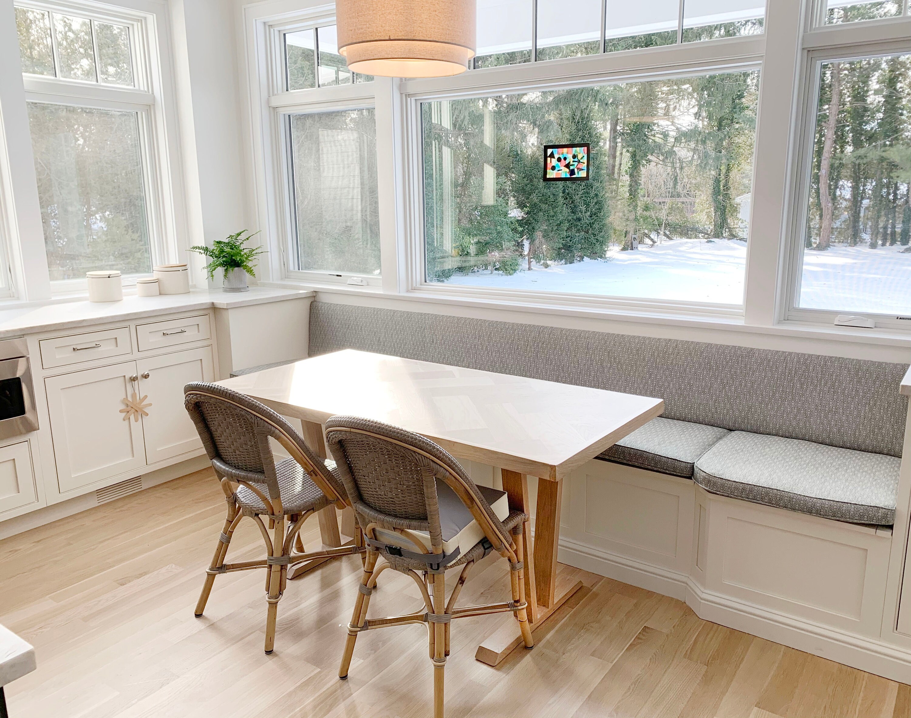 White Oak Herringbone Dining Table: Wood Trestle Legs, Modern Farmhouse ...