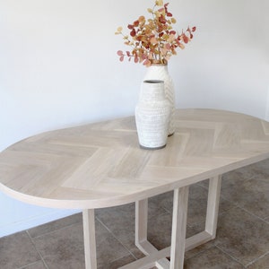 Oval White Oak Herringbone Dining Table, Cross X-shaped Pedestal Wood ...