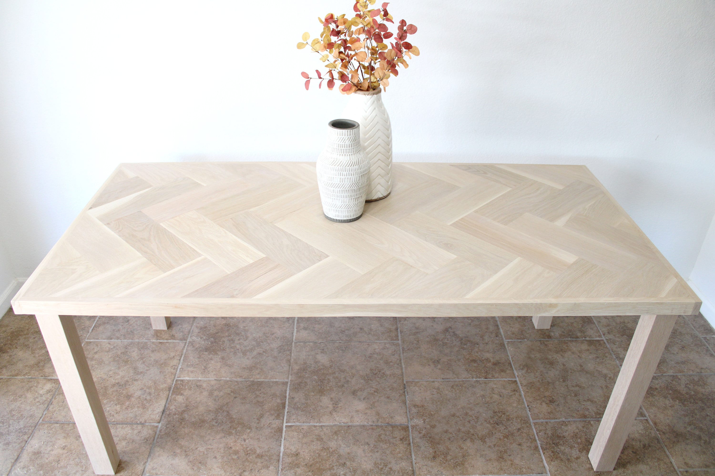 White Oak Herringbone Dining TableDining Table With Metal Etsy