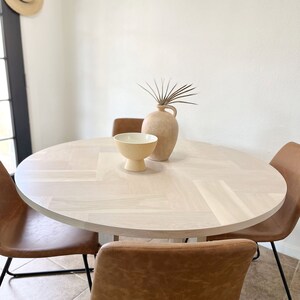 Round White Oak Herringbone Pedestal Dining Table, Wood X-base, Cross ...