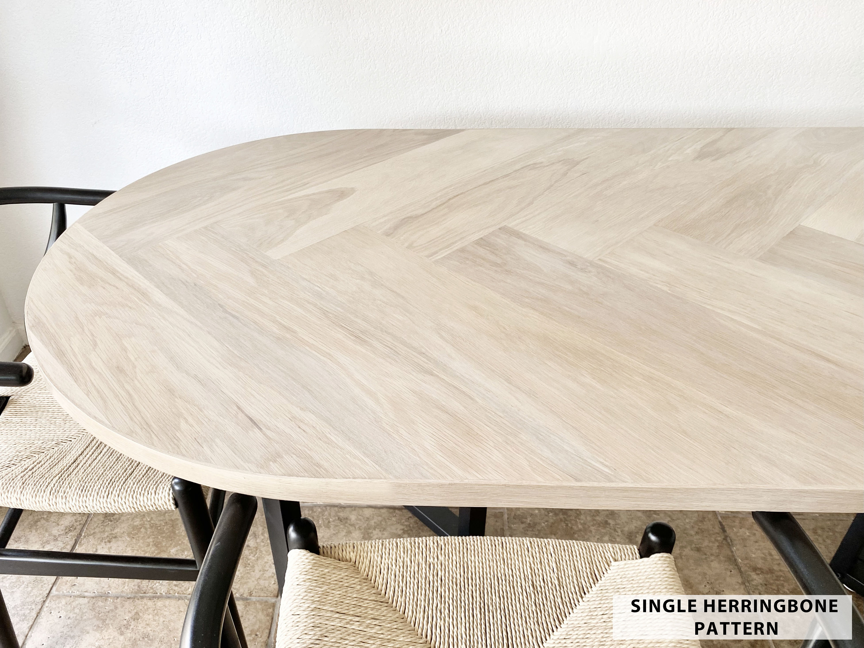 Oval White Oak Herringbone Dining Table, Cross X-shaped Pedestal Wood ...