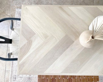Modern White Oak Single Herringbone Dining Table, Metal or Wood Legs, Rectangle Top, Farmhouse, Kitchen, Nook, Banquette, Customizable