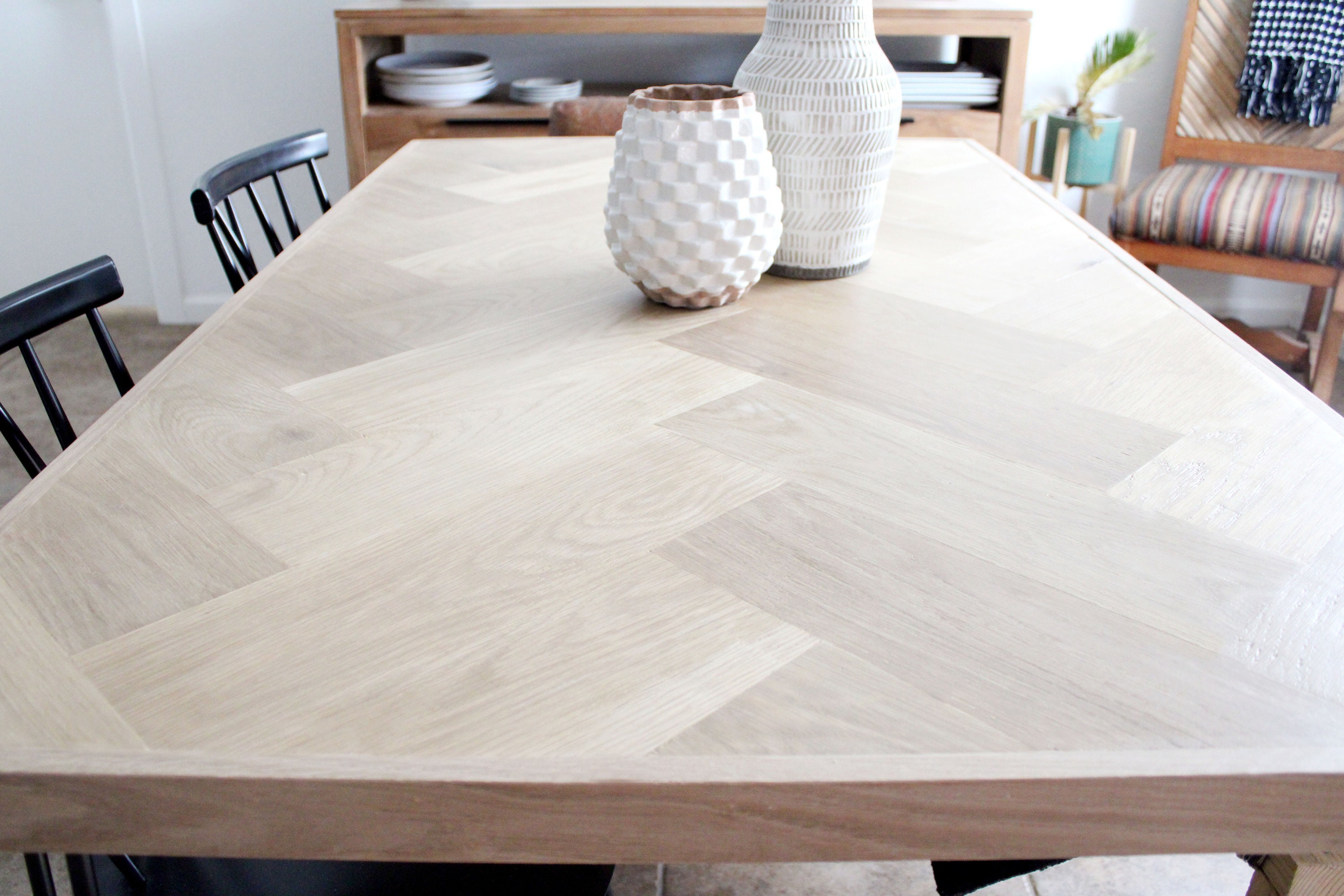 White Oak Double Herringbone Dining Table Metal Hairpin Legs - Etsy