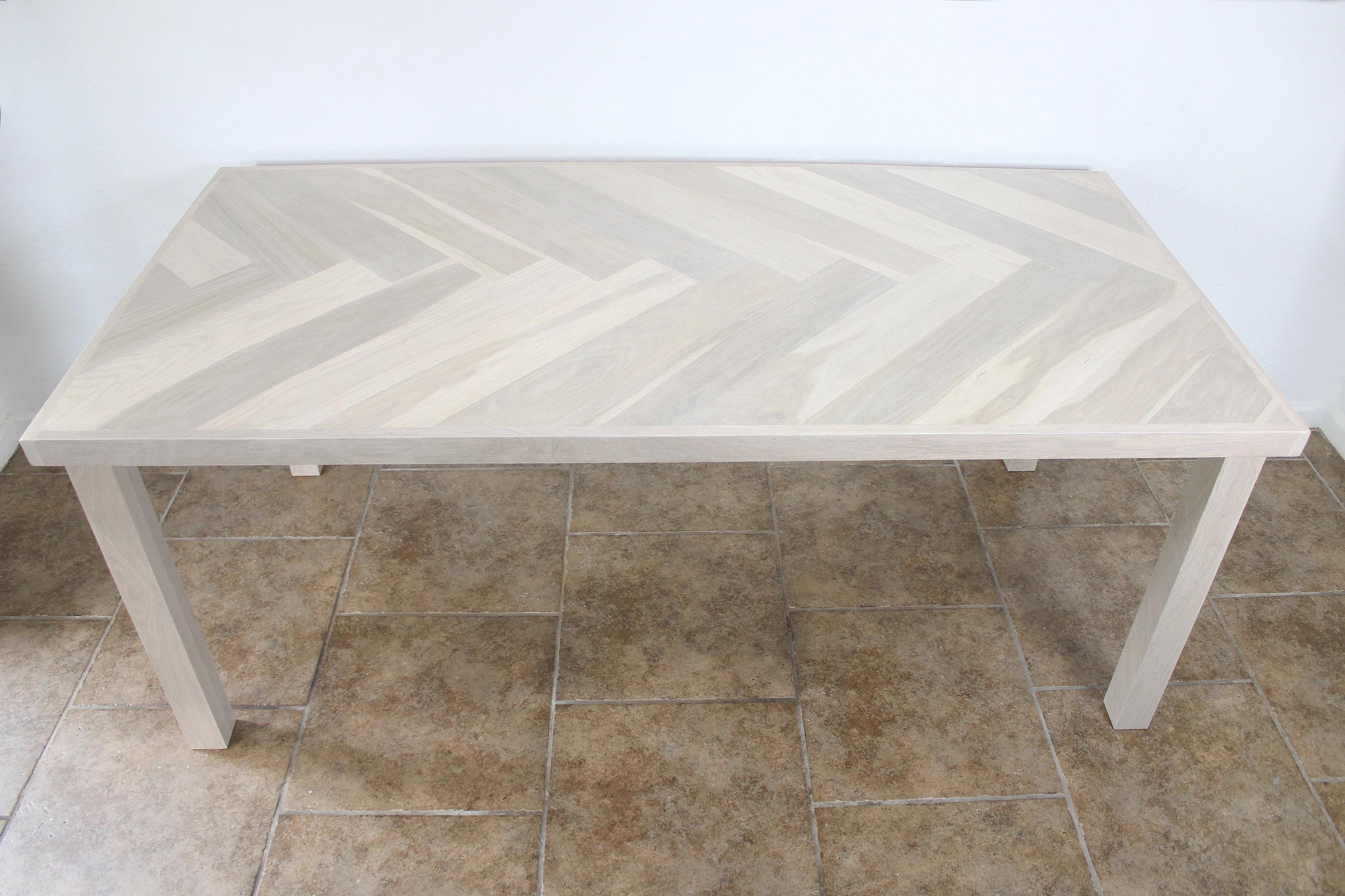 Modern White Oak Single Herringbone Dining Table, Metal or Wood