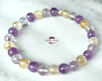 AMETRINE & AMETHYST Bracelet-6mm Grade A Genuine Ametrine and Amethyst-Gemstone Bracelet-Beaded Bracelet-Crystal Bracelet-Stretch Bracelet