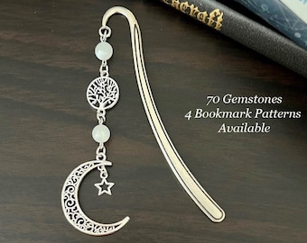 CRESCENT MOON, STAR & Tree of Life Gemstone Bookmark-Crystal Bookmark-Moon Bookmark-Tree of Life Bookmark-Metal Bookmark-Charm Bookmark