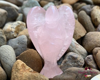 Ángel de cuarzo rosa - Pequeño ángel de cuarzo rosa natural de 50 mm - Ángel de cristal - Figura de ángel de piedra preciosa - Piedra tallada a mano - Estatua de ángel - Estatua de cristal