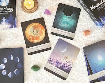 Moonology Oracle Cards | 44-Card Deck with Guidebook | Lunar Astrology Guidance  | Moon Phase Wisdom | Divination & Reading | Spiritual Gift