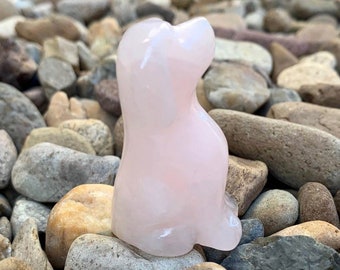 ROZENKWARTS hond-50 mm kleine natuurlijke rozenkwarts hond-kristal hond-hond totem-geest dier-edelsteen beeldje-handgesneden dier-kristal dier