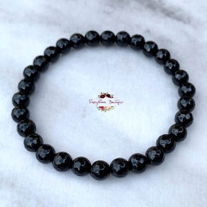 BLACK TOURMALINE Bracelet-6mm Grade AA Genuine Natural Black Tourmaline-Gemstone Bracelet-Stretch Bracelet-Protection Bracelet-Faceted Bead
