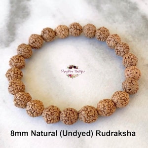 RUDRAKSHA Bracelet-8mm Natural Undyed 5 Mukhi Indonesian Rudraksha-Wood Bracelet-Stretch Bracelet-Wood Bead-Rudraksha Seed Bead-Sacred Bead