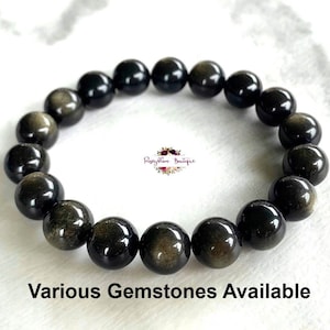 GOLD SHEEN Obsidian Bracelet-10mm Grade AA Natural Gold Sheen Obsidian-Golden Obsidian Bracelet-Crystal Beaded Bracelet-Gemstone Bracelet