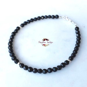 BLACK TOURMALINE Clasp Bracelet-4mm Grade A Natural Black Tourmaline Gemstone-Small Bead Bracelet-Dainty Bracelet-Protection Bracelet