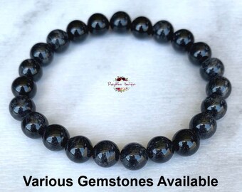 TOURMALATED QUARTZ Bracelet-8mm Grade A Genuine Tourmalated Quartz-Tourmalinated Quartz-Natural Black Tourmaline in Quartz-Gemstone Bracelet