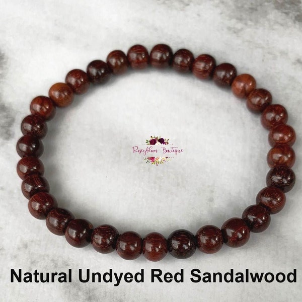 RED SANDALWOOD Bracelet-6mm Natural Undyed Red Sandalwood-Wood Bracelet-Wood Beaded Bracelet-Sandalwood Bead-Stretch Bracelet-Natural Wood