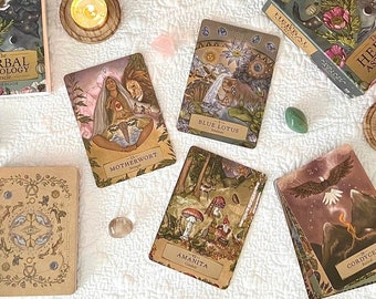 Oráculo de Astrología Herbaria / Baraja de 55 cartas con guía / Cartas de plantas botánicas / Herramientas de adivinación / Lectura de cartas / Regalo espiritual