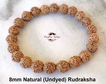 RUDRAKSHA Bracelet-8mm Natural Undyed 5 Mukhi Indonesian Rudraksha-Wood Bracelet-Stretch Bracelet-Wood Bead-Rudraksha Seed Bead-Sacred Bead