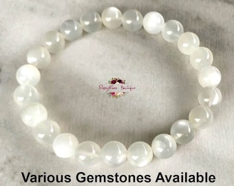WHITE MOONSTONE Bracelet-8mm Grade AA Genuine White Moonstone-White Stone Bracelet-June Birthstone Bracelet-Natural White Moonstone Bead