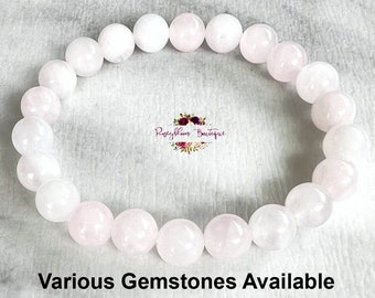ROSE QUARTZ Bracelet-8mm Genuine Rose Quartz-Gemstone Bracelet-Bead Bracelet-Crystal Bracelet-Natural Rose Quartz-Pink Crystal Jewellery