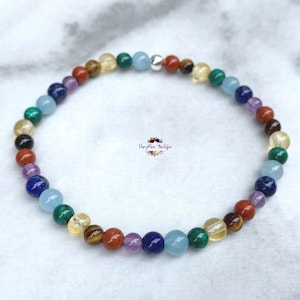 7 CHAKRAS Bracelet-4mm Genuine Natural Gemstone-Chakra Bracelet-Balance Bracelet-Dainty Bracelet-Bead Bracelet-Stretch Bracelet-Yoga