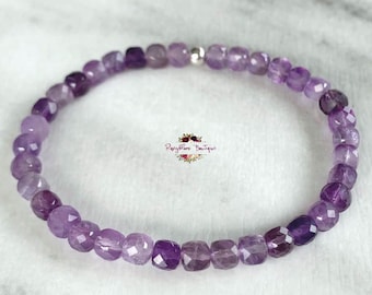 AMETHYST Bracelet-Grade A 4mm Genuine Natural Amethyst-Gemstone Bracelet-Crystal Bracelet-Stretch Beaded Bracelet-February Birthstone