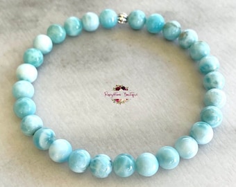 LARIMAR Bracelet-6mm Grade A Genuine Natural Dominican Republic Larimar-Gemstone Bracelet-Stretch Bracelet-Crystal Bracelet-Blue Bracelet