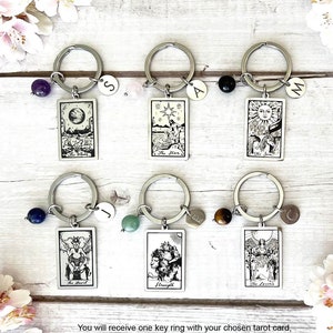 RIDER WAITE Major Arcana Tarot Card Gemstone Key Ring-Tarot Card Keychain-Crystal Keyring-Personalised Gift-Tarot Gift-Stainless Steel