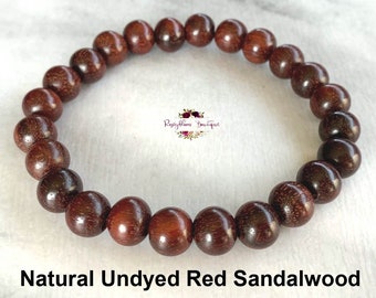 RED SANDALWOOD Bracelet-8mm Natural Undyed Red Sandalwood-Wood Bracelet-Wood Beaded Bracelet-Sandalwood Bead-Stretch Bracelet-Natural Wood