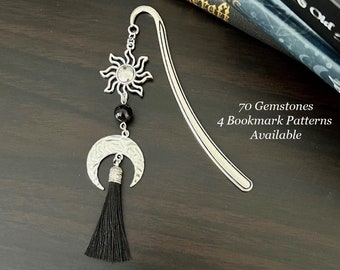 Moon & Sun Gemstone Tassel Bookmark | Personalised Crystal Bookmark | Natural Stone Connector | Spiritual Celestial Gift