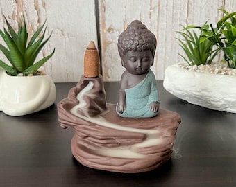 Backflow Incense Burner-Small Ceramic Buddha Backflow Incense Cone Burner-Backflow Incense Holder-Reverse Flow Incense Cone Burner-Gift
