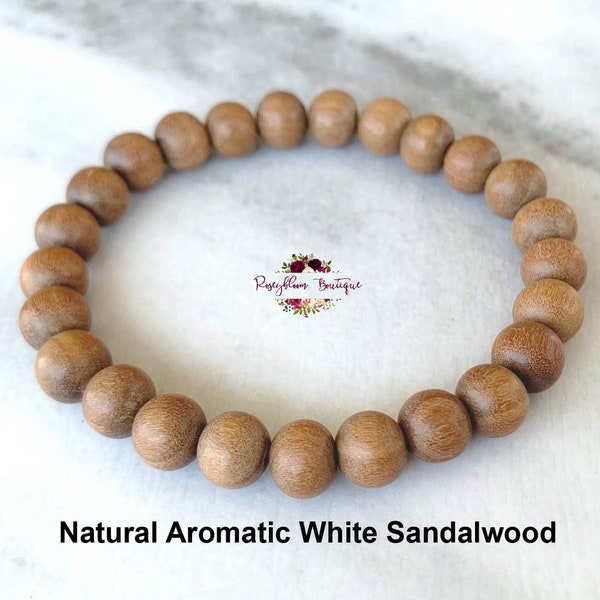 SANDALWOOD Bracelet-8mm Natural White Sandalwood-Wood Bracelet-Natural Sandalwood Bead-Stretch Bracelet-Natural Wood Bead-Aromatic Bracelet