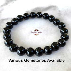 BLACK ONYX Bracelet-Grade AA 8mm Genuine Natural Rare Undyed Black Onxy-Gemstone Bracelet-Bead Bracelet-Protection Bracelet-Stretch Bracelet