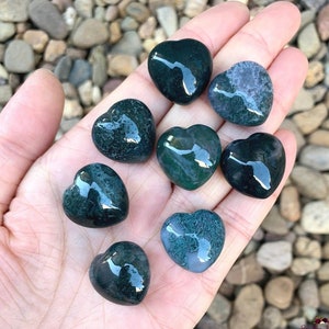 MOSS AGATE Heart-20mm Mini Natural Moss Agate Puffy Heart-Heart Crystal-Tumbled Stone-Pocket Stone-Heart Shaped Stone-Carved Gemstone