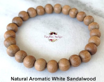 SANDALWOOD Bracelet-8mm Natural White Sandalwood-Wood Bracelet-Natural Sandalwood Bead-Stretch Bracelet-Natural Wood Bead-Aromatic Bracelet