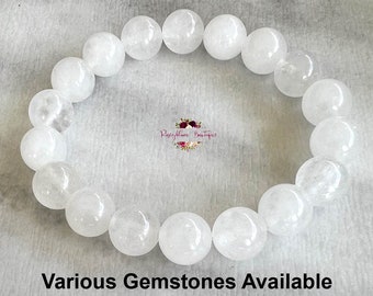 WHITE JADE Bracelet-10mm Genuine Natural White Jade-Gemstone Bracelet-Beaded Bracelet-Crystal Bracelet-Stretch Bracelet-Women Men Bracelet