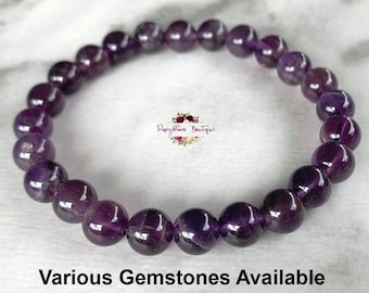 AMETHYST Bracelet-8mm Grade AB Dark Purple Amethyst-February Birthstone-Purple Stone Crystal-Genuine Amethyst-Natural Amethyst-Free Shipping