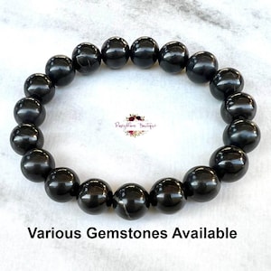 SHUNGITE Bracelet-10mm Genuine Shungite-Beaded Bracelet-Gemstone Bracelet-Crystal Bracelet-EMF Protection-Natural Russian Black Shungite