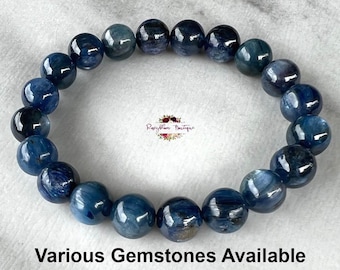 KYANITE Bracelet-9mm Grade A Genuine Blue Kyanite-Crystal Bracelet-Gemstone Bracelet-Stone Bracelet-Stretch Bracelet-Natural Kyanite