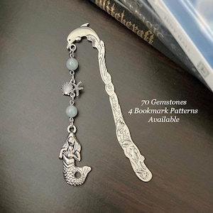 MERMAID, STARFISH & Scallop Shell Gemstone Bookmark-Crystal Bookmark-Mermaid Bookmark-Ocean Theme Bookmark-Metal Bookmark-Book Accessories