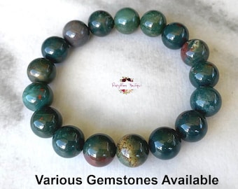 BLOODSTONE Bracelet-10mm Genuine Indian Bloodstone Gemstone-Gemstone Bracelet-Unisex Bracelet-Natural Stone Bracelet-Beaded Bracelet