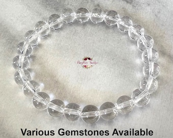 CLEAR QUARTZ Bracelet-8mm Grade A Genuine Natural Clear Quartz Gemstone-Crystal Bracelet-Healing Bracelet-Gemstone Bracelet-Beaded Bracelet
